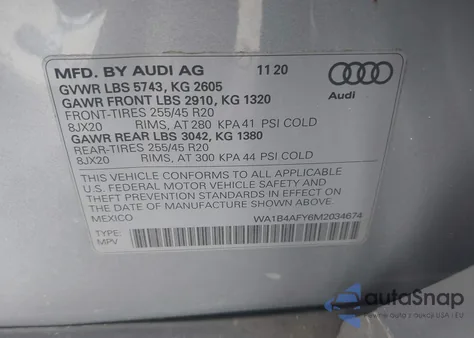 2021 Audi Sq5 Premium Plus Tfsi Quattro Tiptronic from USA, damaged, VIN WA1B4AFY6M2034674